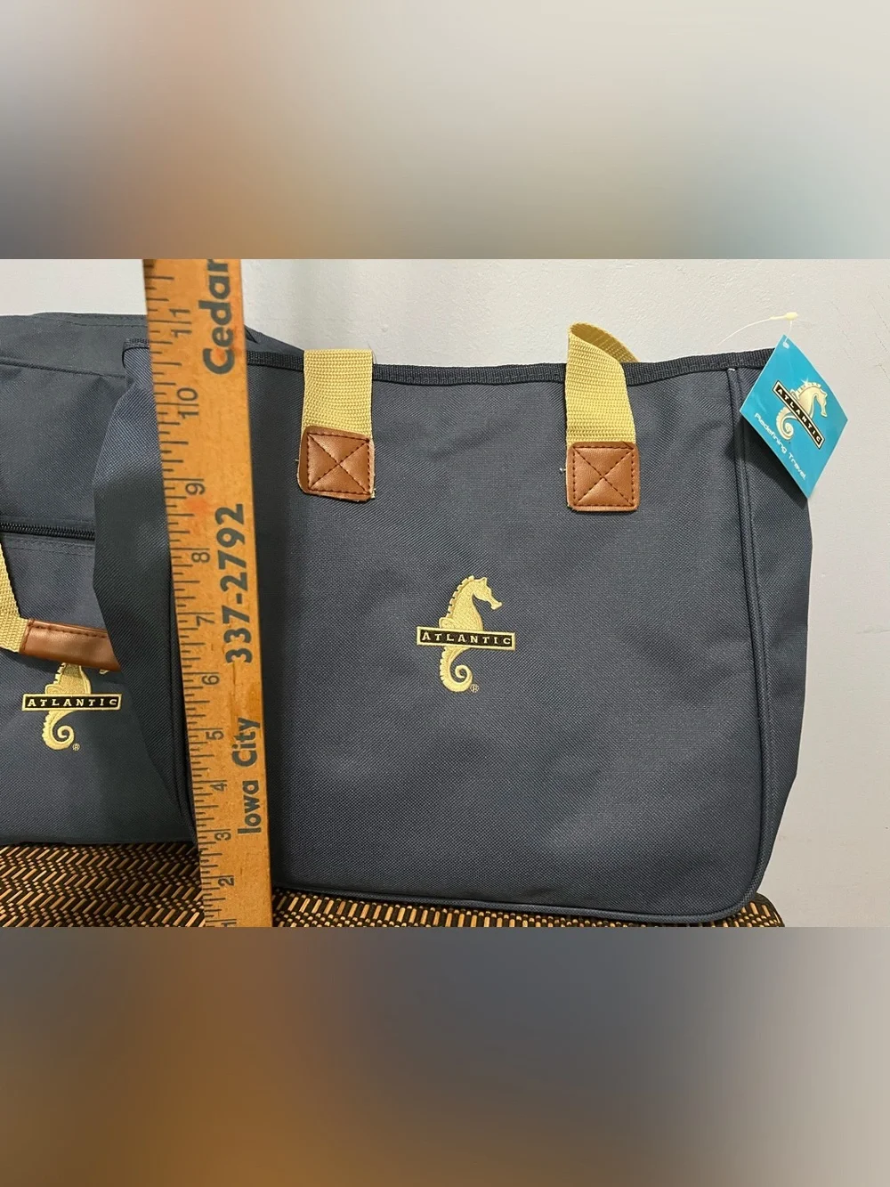 Navy Tote Bag with Yellow Straps